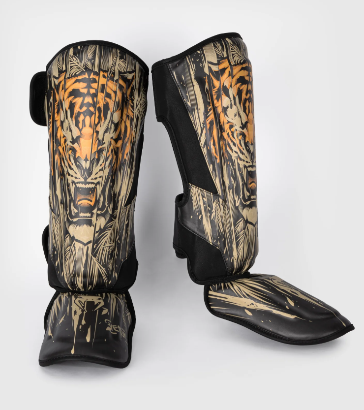 Venum Tiger Shin Guards - Black/Neon Orange