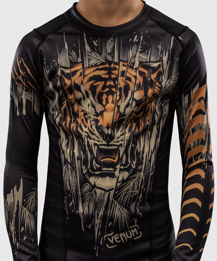 Venum Tiger Kids Long Sleeve Rashguard - Black/Neon Orange