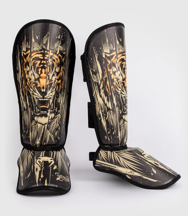 Venum Tiger Kids Shin Guards - Black/Neon Orange
