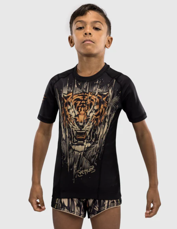 Venum Tiger Kids Muay Thai Shorts - Black/Neon Orange