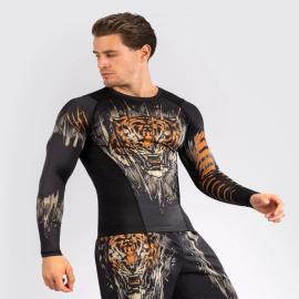 Venum Tiger Men's Long Sleeve Rashguard - Black/Neon Orange